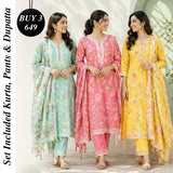 Pack Of 3 Kurta Sets with dupatta Trendy Ethnic Wear