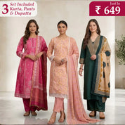 Pack Of 3 Kurta Sets with dupatta Trendy Ethnic Wear