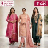 Pack Of 3 Kurta Sets with dupatta Trendy Ethnic Wear