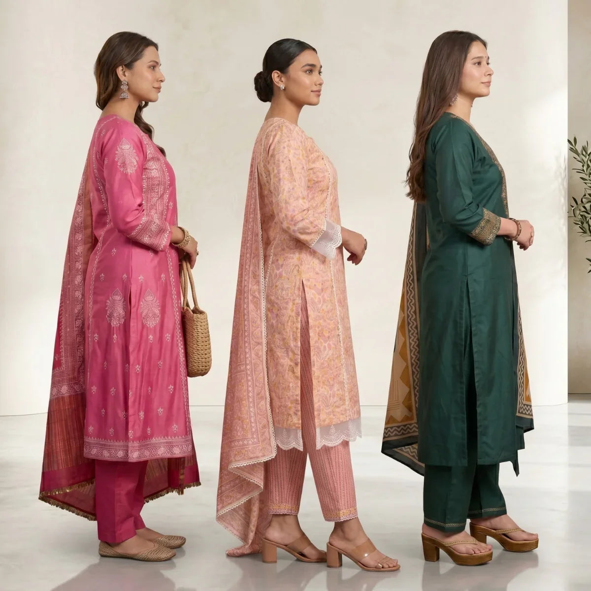 Pack Of 3 Kurta Sets with dupatta Trendy Ethnic Wear