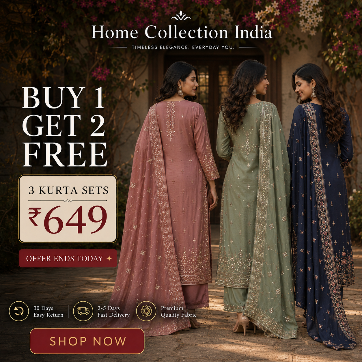 Buy 1 Get 2 Free Kurta Sets – 3 Beautiful Ethnic Kurtas