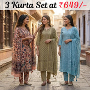 Pack Of 3 Kurta Sets with dupatta Trendy Ethnic Wear