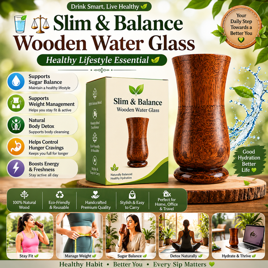 🍃💚 Wellness Wooden Water Glass – Weight & Sugar Support🪵