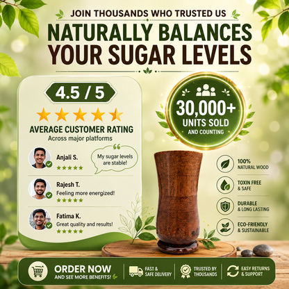 🍃💚 Wellness Wooden Water Glass – Weight & Sugar Support🪵