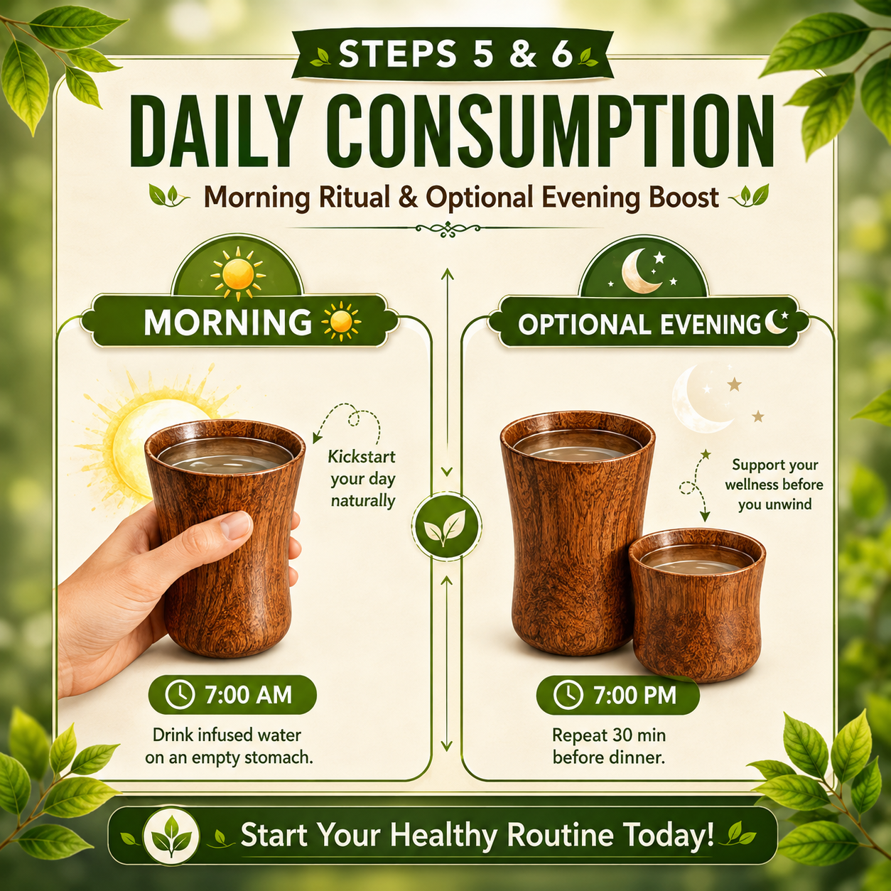 🍃💚 Wellness Wooden Water Glass – Weight & Sugar Support🪵