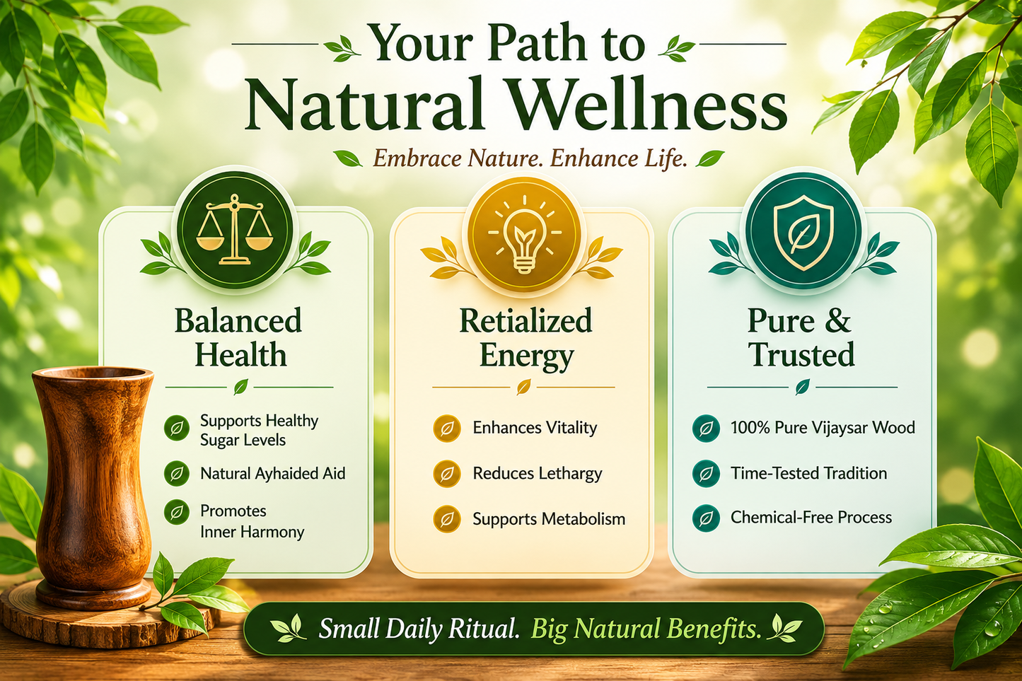 🍃💚 Wellness Wooden Water Glass – Weight & Sugar Support🪵